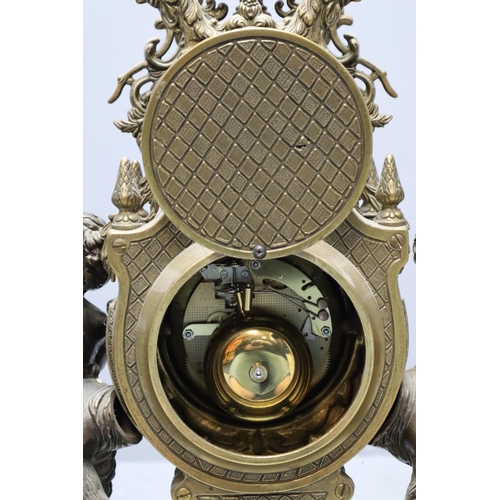 300 - Antique Marble And Brass Italian Styled Clock (In Working Order) With Faun Children on Each Side, An... 