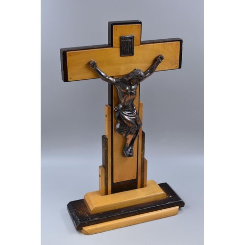 303 - A Two Tone Wooden and Metal Alter Crucifix, Approx 19.5