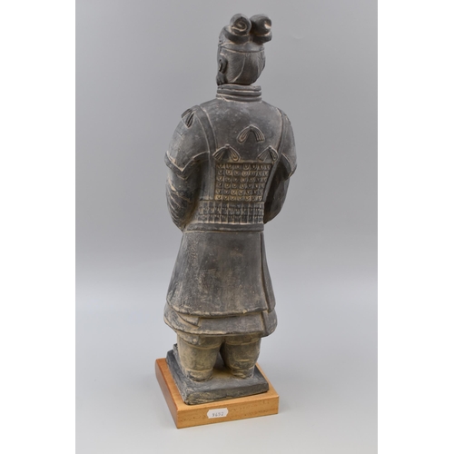 286 - Authentic Chinese Terracotta Warrior Figure Standing on Wooden Plinth (19