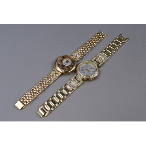 116 - Two New Ladies Designer Gold Tone Watches, Includes Genoa and Other. Both Working