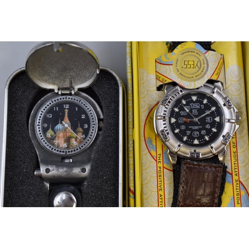 118 - Two Watches in Presentation Tins To Include Yess Quartz Watch, And Russian Kremlin Belt Watch. Worki... 