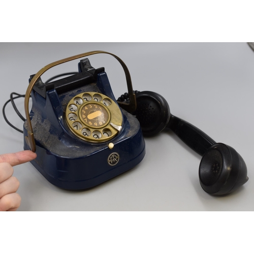 308 - A Vintage Blue Metal and Brass FTR Landline Rotary Phone