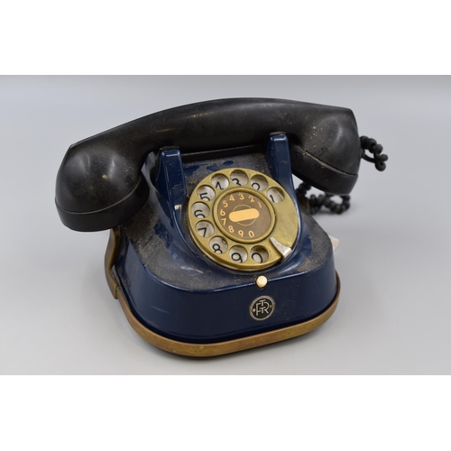 308 - A Vintage Blue Metal and Brass FTR Landline Rotary Phone