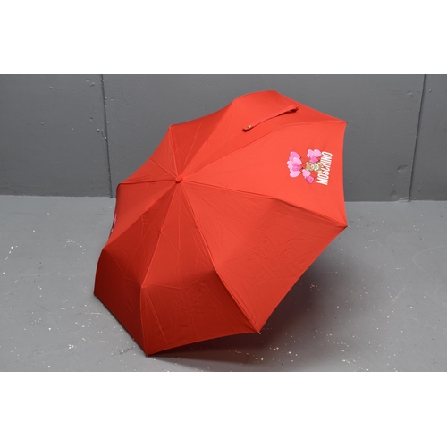 408 - A Moschino Teddy Bear Red and Gold Tone Umbrella