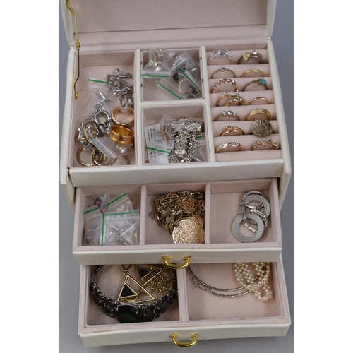 410 - A Selection of Designer Jewellery In White Faux Leather Jewellery Box