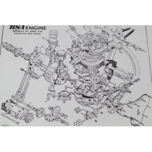 430 - BSA Engine models A7 and A10 service sheet, swinging arm frame, clutch and front chaincase, four spe... 