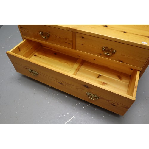 417 - Nice Quality Hamlet Solid Pine Three Drawer Low Unit Dressed with Solid Brass Handles approx 36