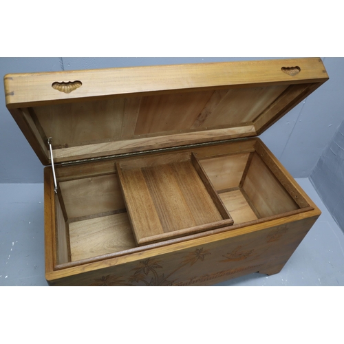 485 - Oriental Camphor Wood Storage Chest with Internal Sliding Tray Storage Decorated with Detailed Hand ... 