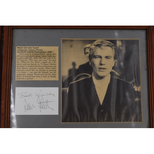 441 - A Framed And Glazed Signed Adam Faith Presentation Piece, And Two Pieces of The Tornados Memorabilia... 