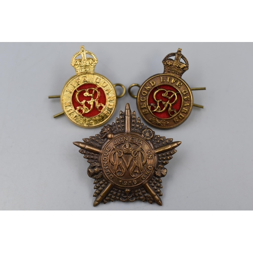 222 - Three Military Cap Badges Including Guards Machine Gun Battalion, Life Guards and Second Life Guards