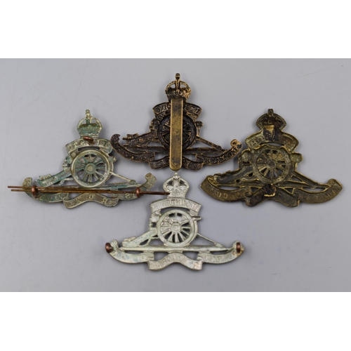 224 - Four Military Cap Badges including First Hants RGA Volunteers, Royal Artillery Volunteers, West Ridi... 