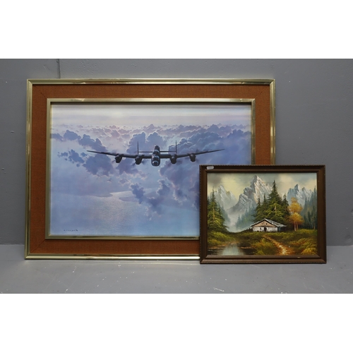 334 - Two Framed Pictures to Include Lancaster RAF Bomber by Coulson and a Original Oil of Scenic Barn Sur... 