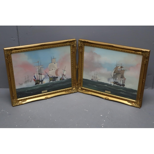 336 - Two Original Oil on Board Paintings Depicting 18th Century Nautical Scenes entitled Victory and Gold... 