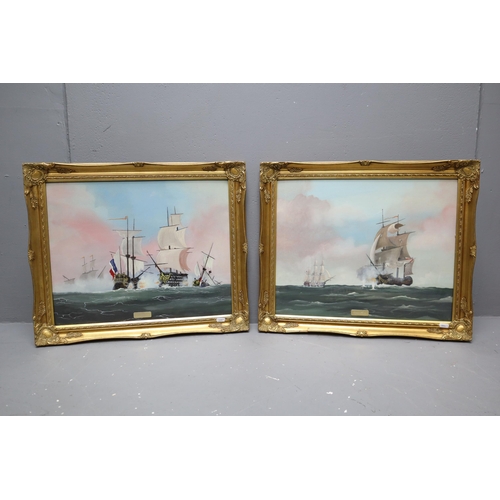 336 - Two Original Oil on Board Paintings Depicting 18th Century Nautical Scenes entitled Victory and Gold... 