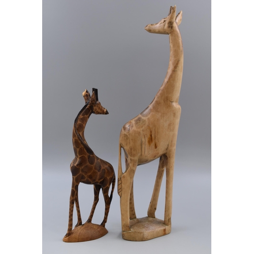 341 - Two Mid Century Teak Giraffe Figures (Tallest 18