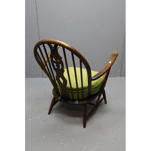 521 - An Antique Windsor Style Spindle Backed Nursing Chair, With Green Velour Seat. Approx 32.5