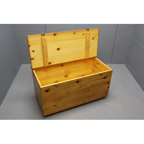 524 - High Quality Solid Pine Storage Box Dressed with Solid Brass Fittings Sitting on Castors approx 35