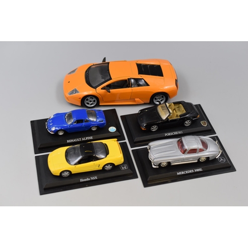 353 - Collection of Five Diecast Model Cars To Include, Maisto Lamborrghini Scale 1:24, Renault Alpine, Po... 