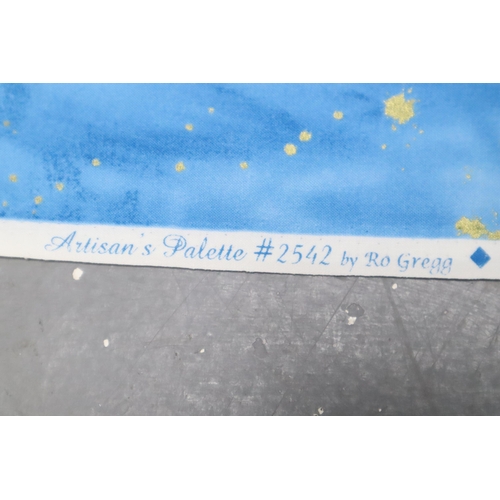 575 - Three reems of Good Quality Material to include Approx 11ft of Blue and Gold Spatter Pattern, approx... 