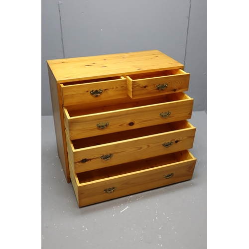 551 - Fine Quality Solid Pine Five Drawer Unit Dressed with Solid Brass Handles approx 36