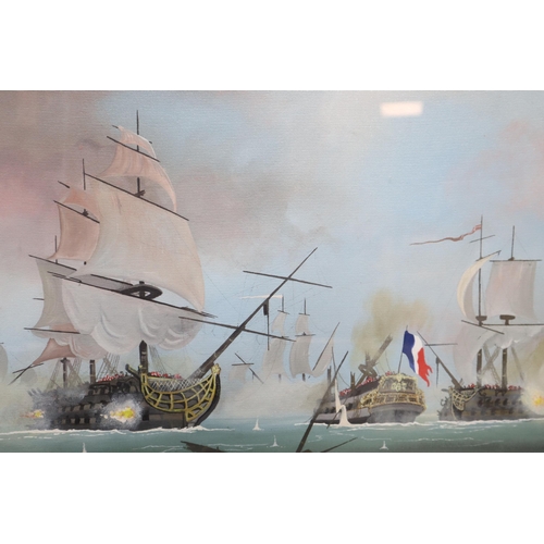 374 - Two Original Oil on Board Paintings of 18th Century Nautical Scenes entitled Royal Sovereign and Tra... 