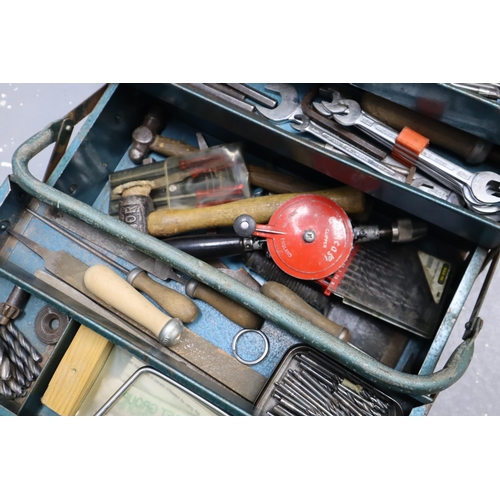 600 - Metal Cantilever Tool Box complete with Tools including Thor Hammer, Spanners, Qualcast, and More