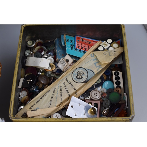 676 - Mixed Lot of Sewing Items to include Cotton reels, Large Amount of Buttons, Ribbon, and more