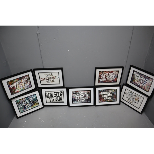 722 - Nine Framed Art Collages of Different The Smiths Songs to Include How Soon Is Now?, Handsome Devil, ... 