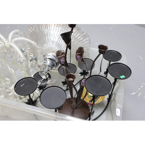 724 - A Selection of Five Light Fittings and Candle Holders To Include Crystal Effect Light Fitting, Flora... 