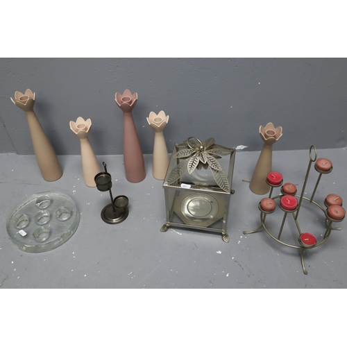 725 - Four Tealight Holders to Include Different Styles and Five Tall Candlestick Holders