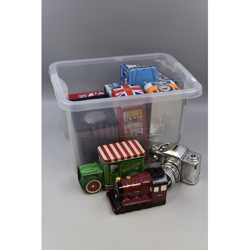 702 - A Selection of Collectable Tins and Money Boxes To Include Harry Potter, Aga, Ford Thunderbird, And ... 