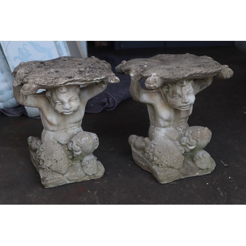 738 - Pair Of Decorative Concrete Cherub Seats 18