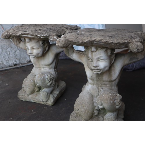 738 - Pair Of Decorative Concrete Cherub Seats 18