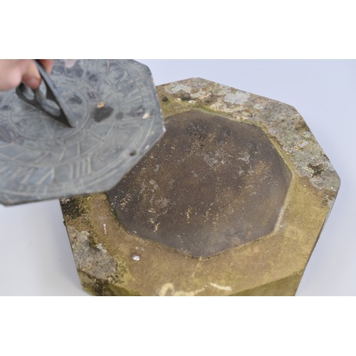 554A - Brass Garden Sundial On Natural Stone Base approx 11