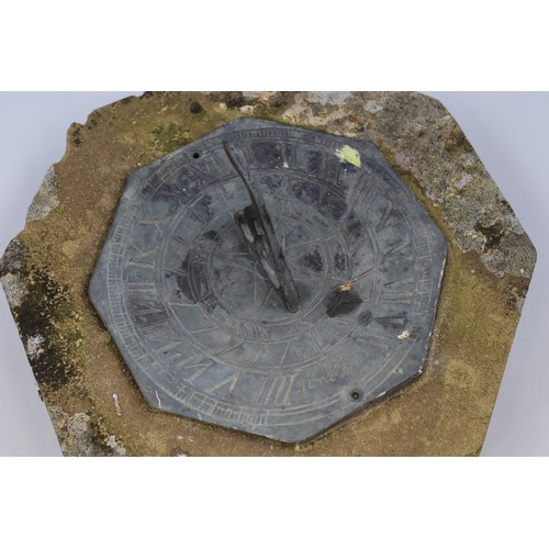 554A - Brass Garden Sundial On Natural Stone Base approx 11