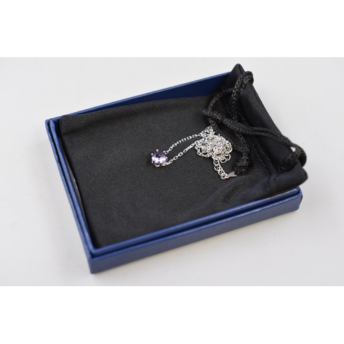 48 - Silver 925 Necklace with February Birthstone Pendant. Comes Complete with Jewellery Bag, Box & C... 