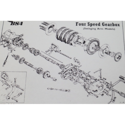 430 - BSA Engine models A7 and A10 service sheet, swinging arm frame, clutch and front chaincase, four spe... 