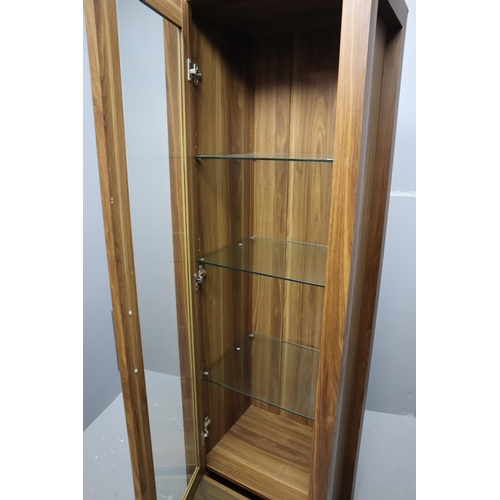 560 - Tall Walnut Effect Cabinet With Three Glass Shelves and Two Drawers (5' 9