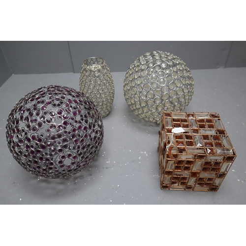 620 - Four Pendant Lampshades to Include Two Sphere Shaped, a Diamond Shape and an Oval Shape