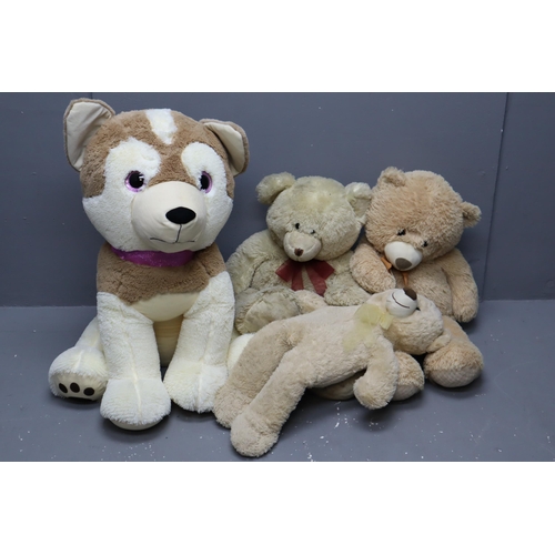 629 - Four Large Teddies to Include Three Bears and a Dog (Biggest Approx 36