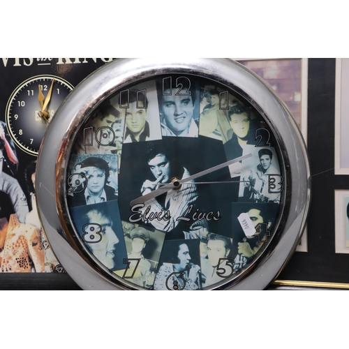 682 - Selection Elvis Memorabilia to Include Nine Photographs All Framed but Four and Two Clocks (Tallest ... 