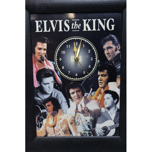 682 - Selection Elvis Memorabilia to Include Nine Photographs All Framed but Four and Two Clocks (Tallest ... 