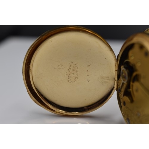 54 - American Waltham (9130618) 14k Gold Cased Full Hunter Pocket Watch (Working when tested / Needs Glas... 