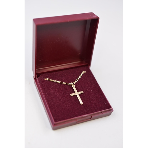 5 - Hallmarked 375 (9ct) Gold Cross Pendant Necklace Complete with Presentation Case