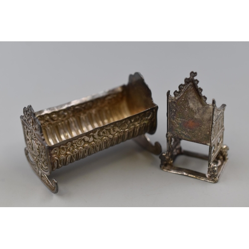 22 - Silver Hallmarked Crib and Tudor Chair (Tallest 2 1/2