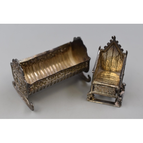 22 - Silver Hallmarked Crib and Tudor Chair (Tallest 2 1/2