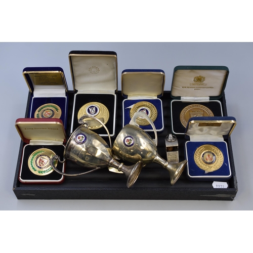 130 - Collection of Lancashire Football Association Award Medals in Display Boxes plus a Vintage Acme Thun... 