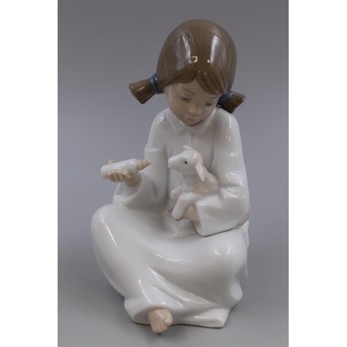 281 - NAO By LLadro ' Girl Feeding Lamb ' Porcelain Figurine, Approx 7