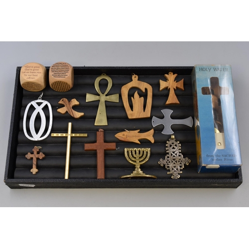 131 - Selection of Religious Crosses, Pendants, Holy Water and More