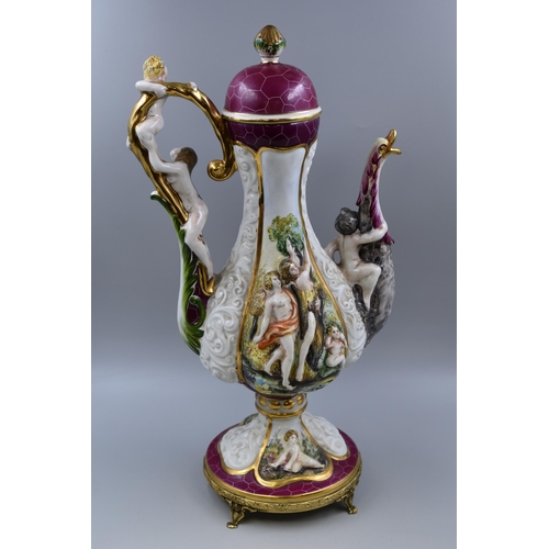 192 - A Large Capodimonte Cherub Putti Swan Pitcher, Approx 22.5